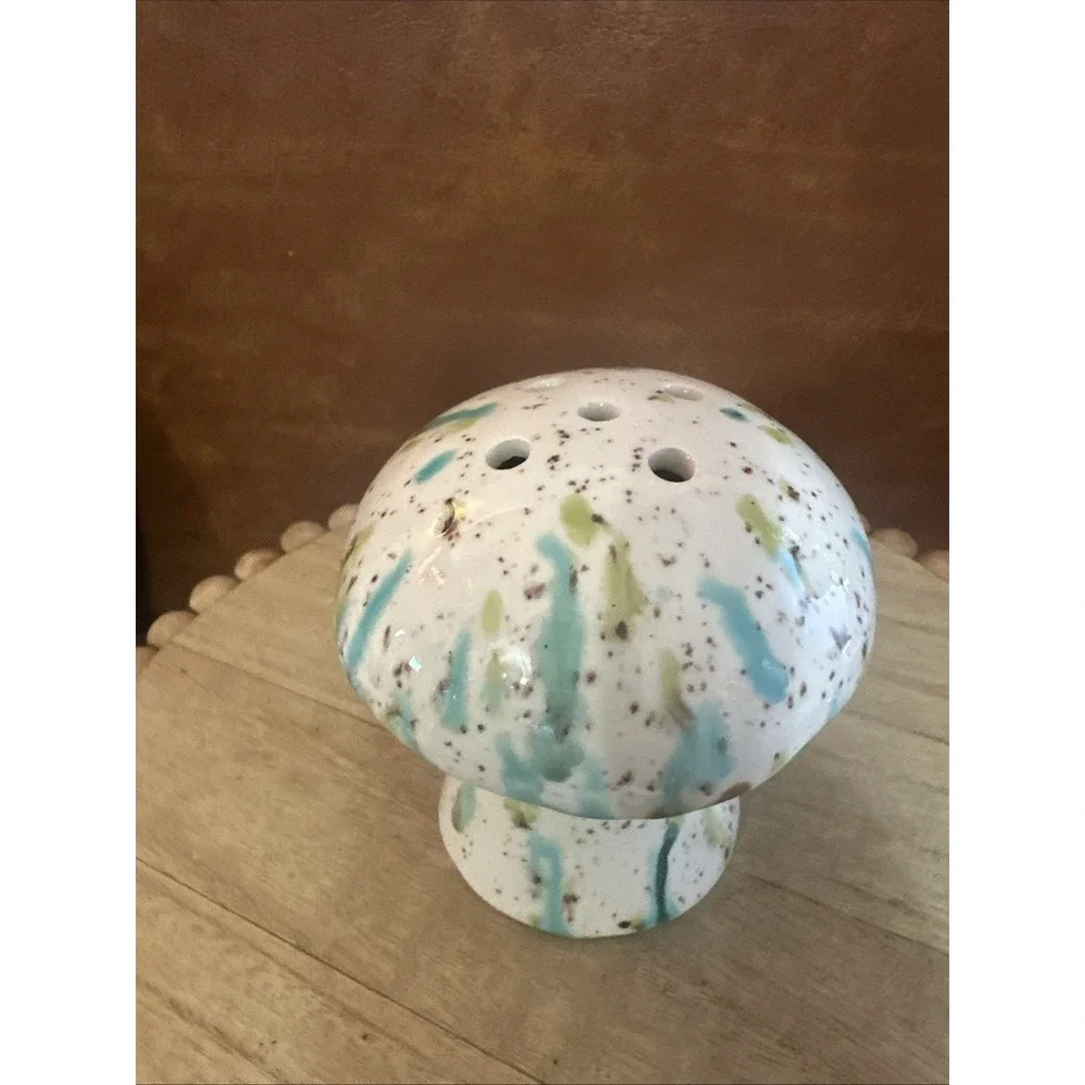 VTG MCM Mid Century Mushroom Figurine Aqua,Green,Brown Speckles Sugar/Spice-shak